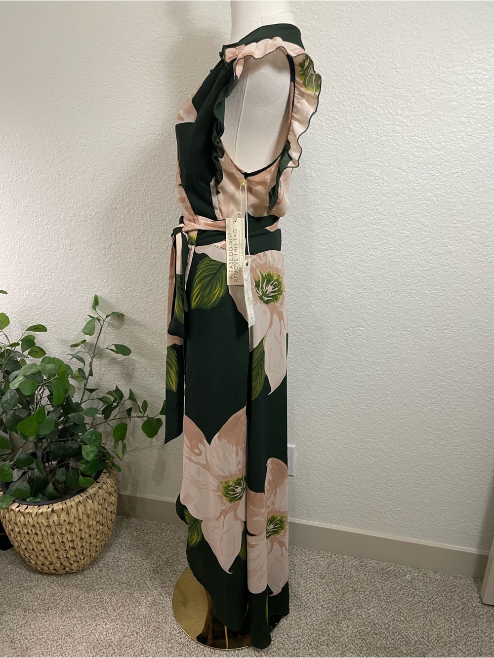 Happy Nature Floral Wrap Midi Dress NWT | Eco-Friendly Green Blush Ruffle Dress - Picture 4 of 10